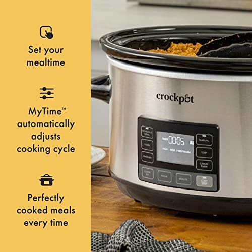 Triple-Insulated Crock-Pot 7 Quart Portable Programmable Slow Cooker with Timer S27U - Stainless Steel Slow Cooker with Locking Lid Detail
