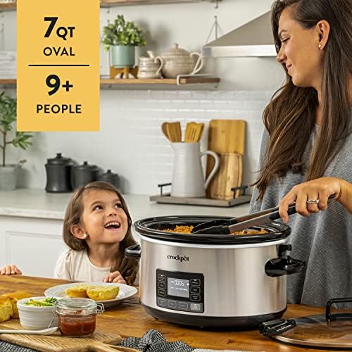 Triple-Insulated Crock-Pot 7 Quart Portable Programmable Slow Cooker with Timer S27U - Stainless Steel Slow Cooker with Locking Lid Detail
