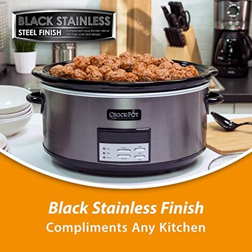 Large Capacity Crock-Pot 8 Quart Programmable Slow Cooker with Auto Warm S28G - Stainless Steel Slow Cooker with Locking Lid Detail