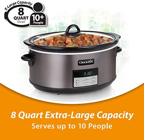 Large Capacity Crock-Pot 8 Quart Programmable Slow Cooker with Auto Warm S28G - Stainless Steel Slow Cooker with Locking Lid Detail