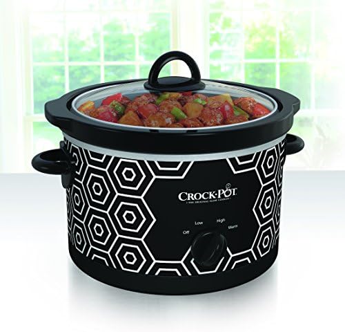 Oval Ceramic Crock-Pot 4.5 Quart Portable Slow Cooker – Black & White S11W - Stainless Steel Slow Cooker with Locking Lid Detail