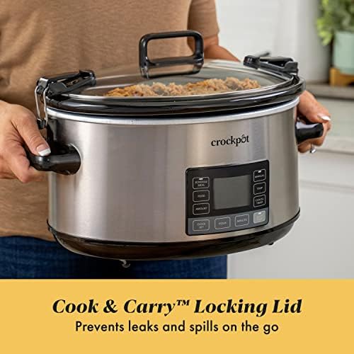 Triple-Insulated Crock-Pot 7 Quart Portable Programmable Slow Cooker with Timer S27U - Stainless Steel Slow Cooker with Locking Lid Detail